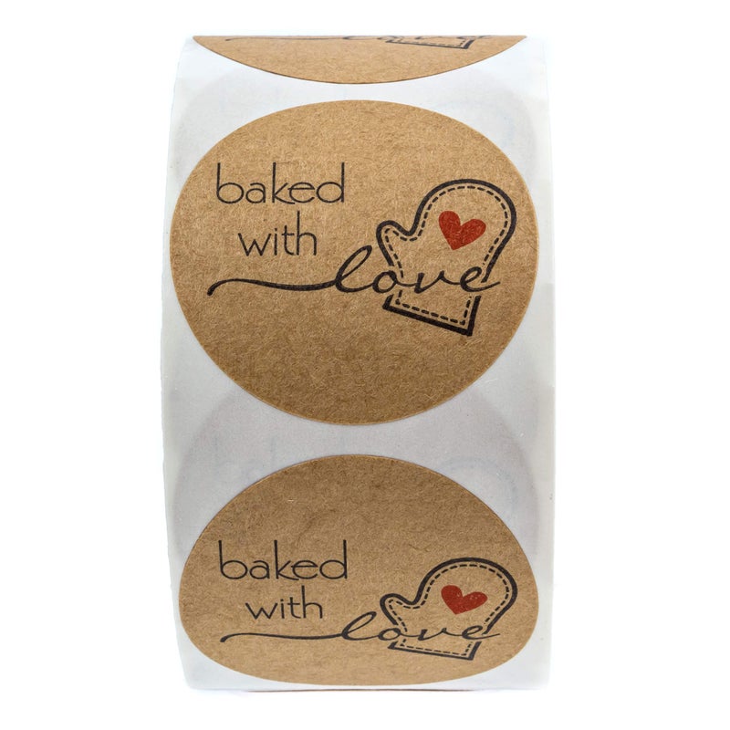 SBlabels 1.5" Round Natural Brown Kraft Baked with Love Stickers / 500 Labels Roll/Homemade with Love Craft Stickers/Made in The USA - Image 2